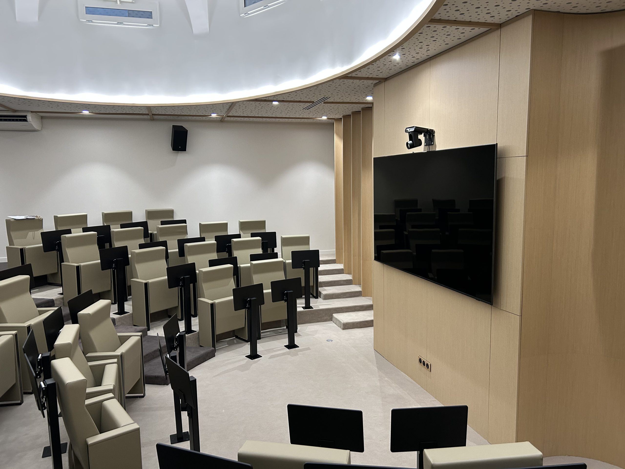 Habillage bois et grand écran de l'amphithéâtre Federec