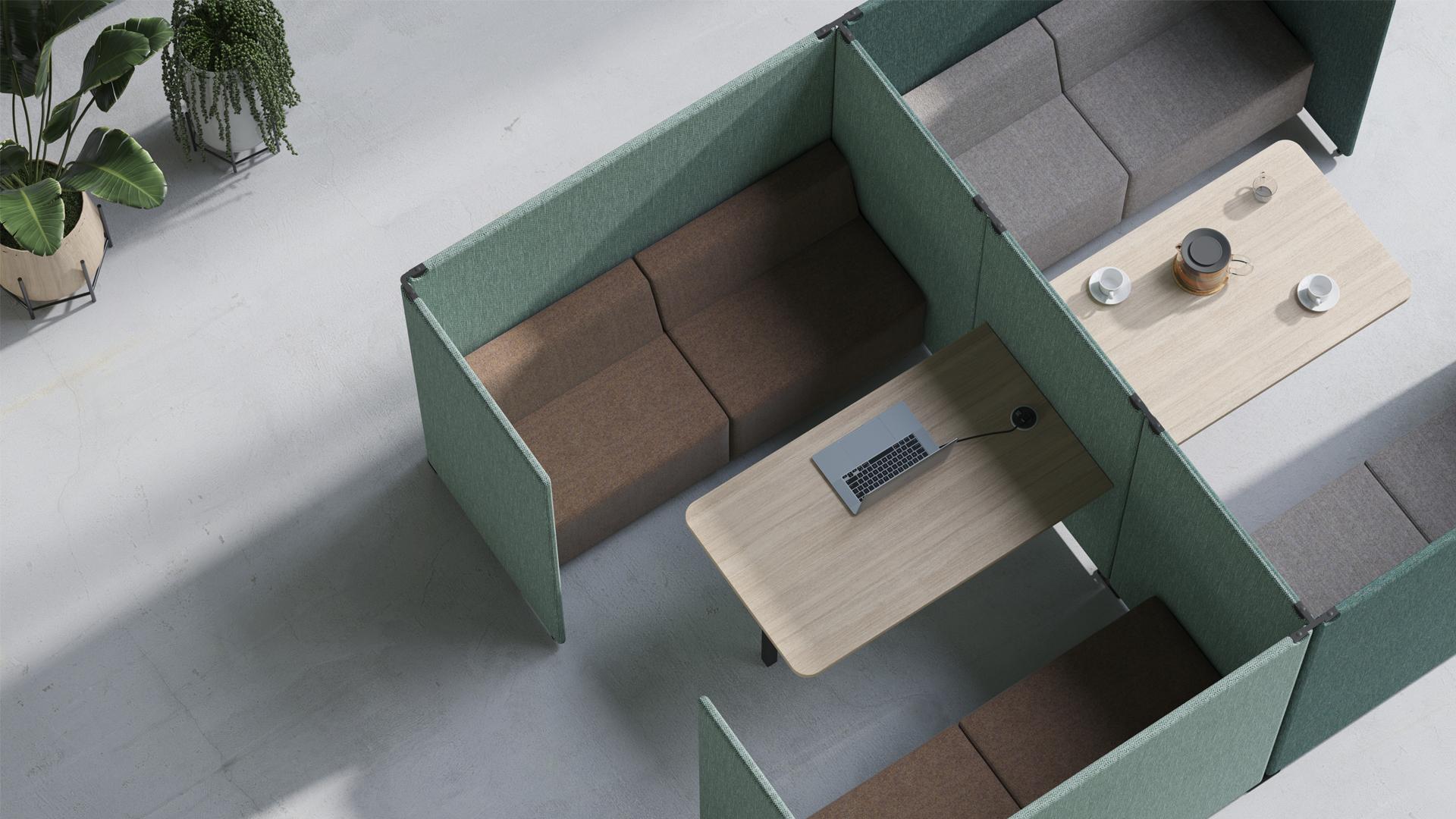 Bureau acoustique modulaire dans un espace de détente d'open space
