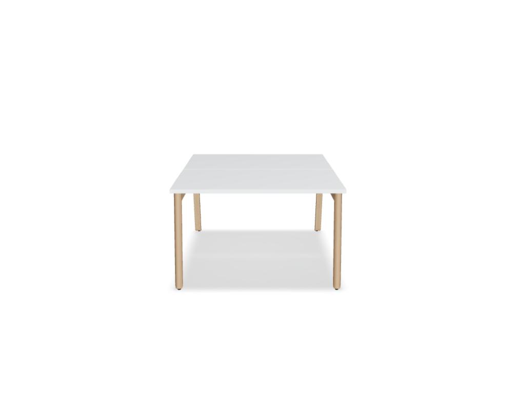 Bureau bench 2 personnes, vue trois quarts, piètement bois
