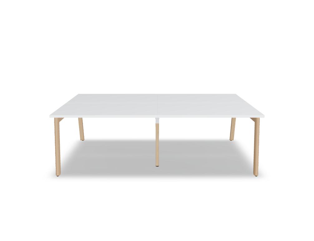 Bureau bench 4 postes pour open space, piètement bois