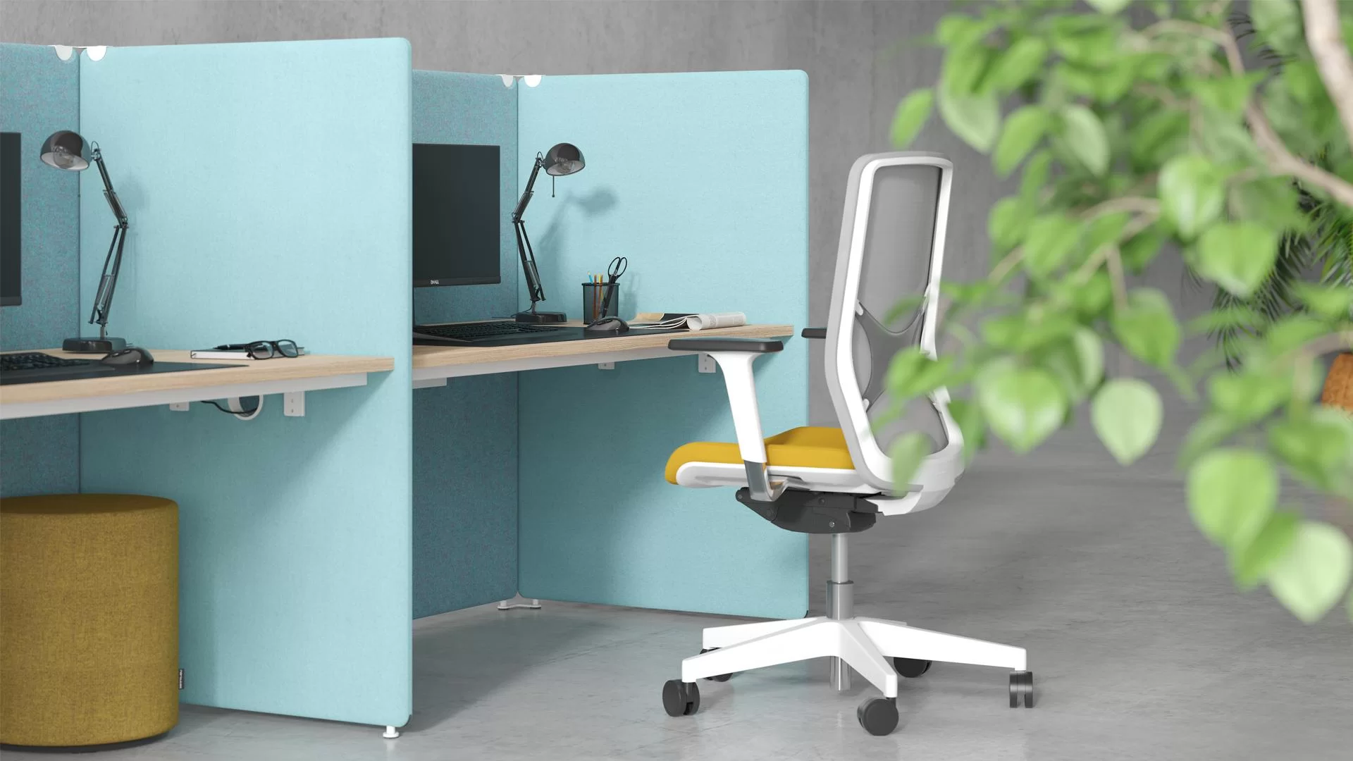 Poste de bureau individuel acoustique offrant confidentialité visuelle et sonore