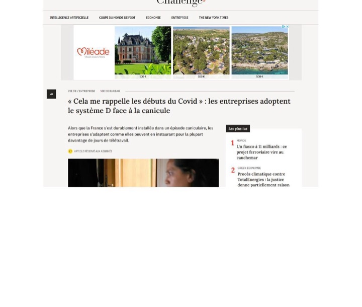 Parution presse Challenges.fr : « Cela me rappelle les débuts du Covid » : les entreprises adoptent le système D face à la canicule