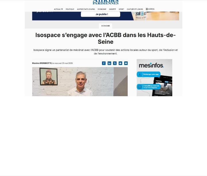 Parution presse Affiches Parisiennes : Isospace s’engage avec l’ACBB dans les Hauts-de-Seine