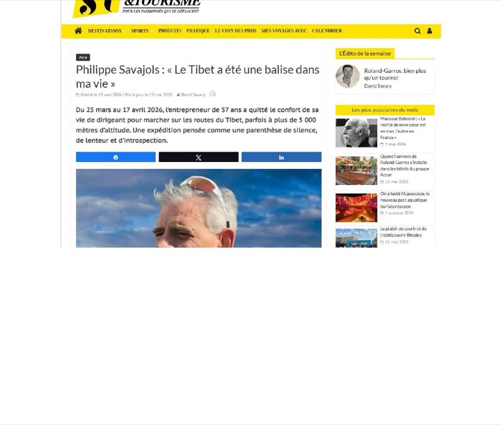 Parution presse Sport et Tourisme : Philippe Savajols : « Le Tibet a été une balise dans ma vie »