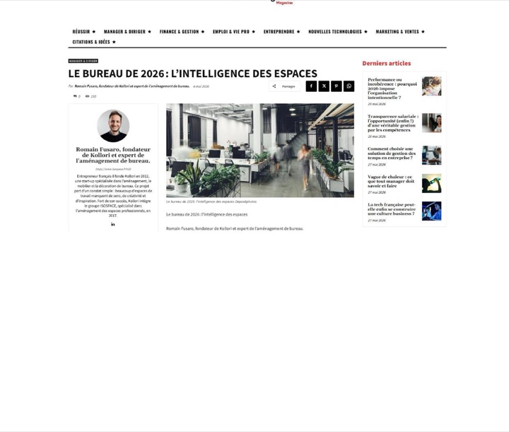 Parution presse Cadre Et Dirigeant Magazine : Le bureau de 2026 : l’intelligence des espaces