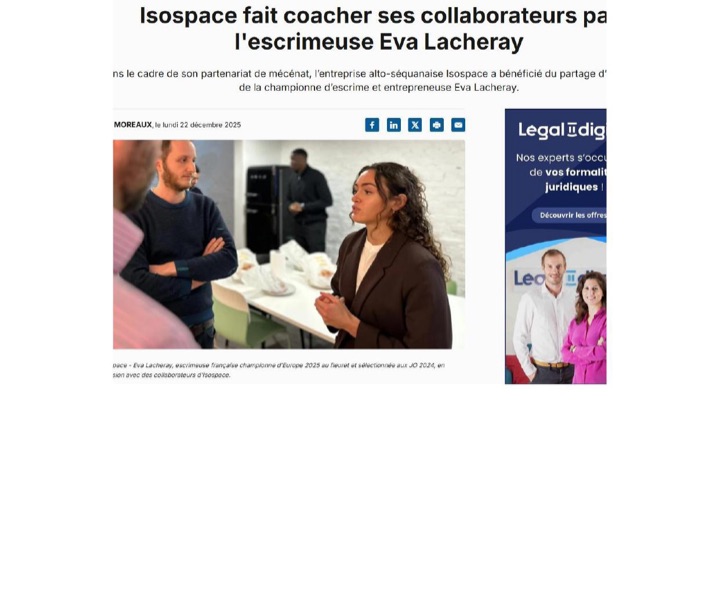 Parution presse Affiches Parisiennes : Isospace fait coacher ses collaborateurs par l'escrimeuse Eva Lacheray