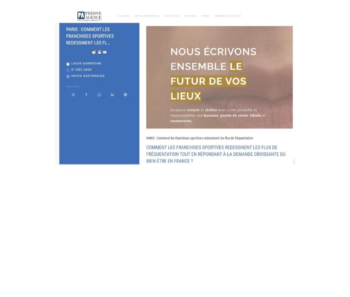 Parution presse PresseAgence : PARIS : Comment les franchises sportives redessinent les flux de fréquentation