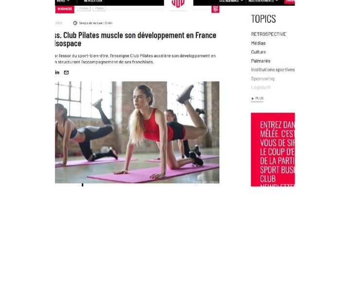 Parution presse Sport Business Club : Fitness. Club Pilates muscle son développement en France avec Isospace