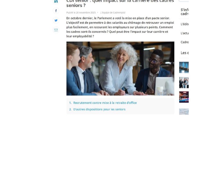 Parution presse Cadremploi : CDI senior : quel impact sur la carrière des cadres seniors ?