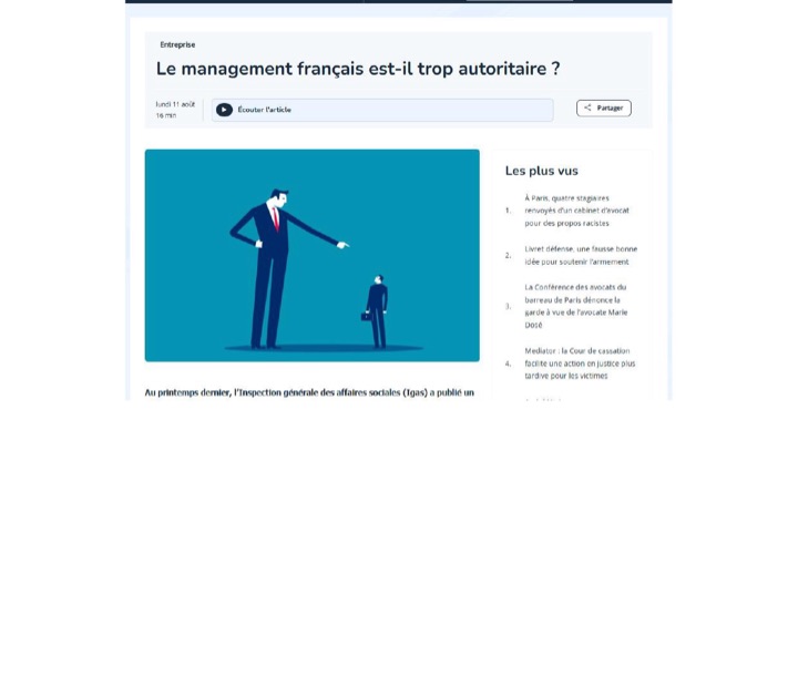 Parution presse Journal Spécial des Sociétés : Le management français est-il trop autoritaire ?