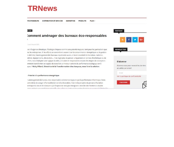 Parution presse IRTNews : Comment aménager des bureaux éco-responsables ?