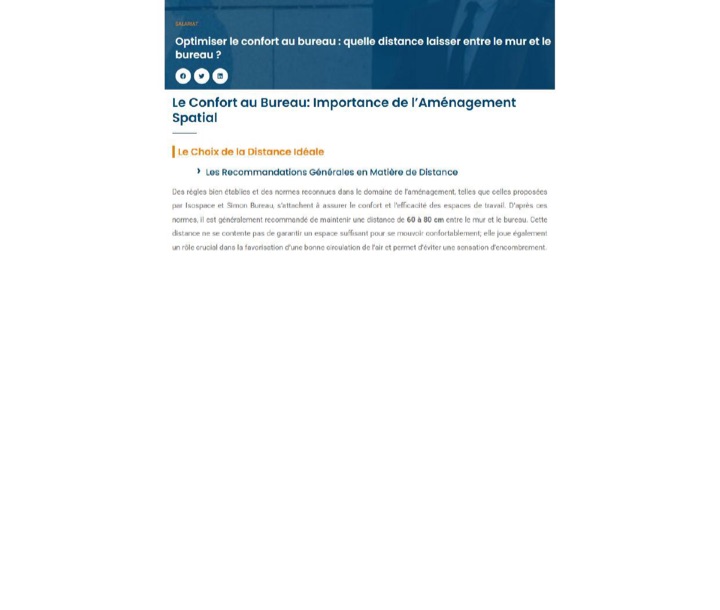 Parution presse Entreprise Evaluation : Optimiser le confort au bureau : quelle distance laisser entre le mur et le bureau ?