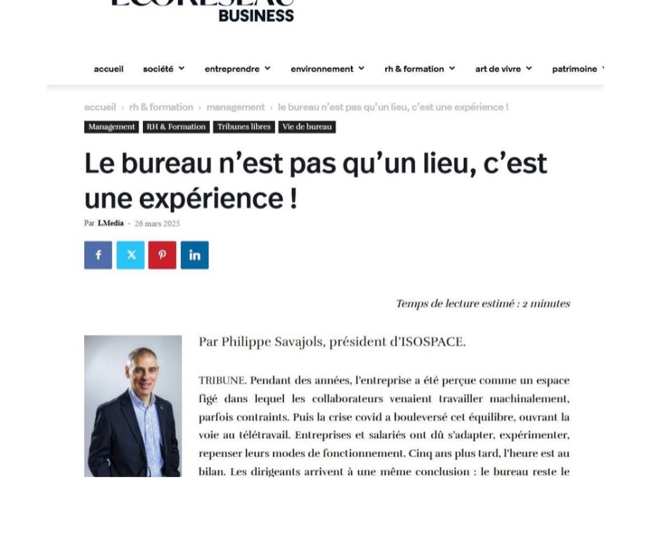 Parution presse EcoRéseau Business : Le bureau n’est pas qu’un lieu, c’est une expérience !