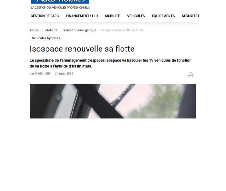 Parution presse Flottes Automobiles : Isospace renouvelle sa flotte