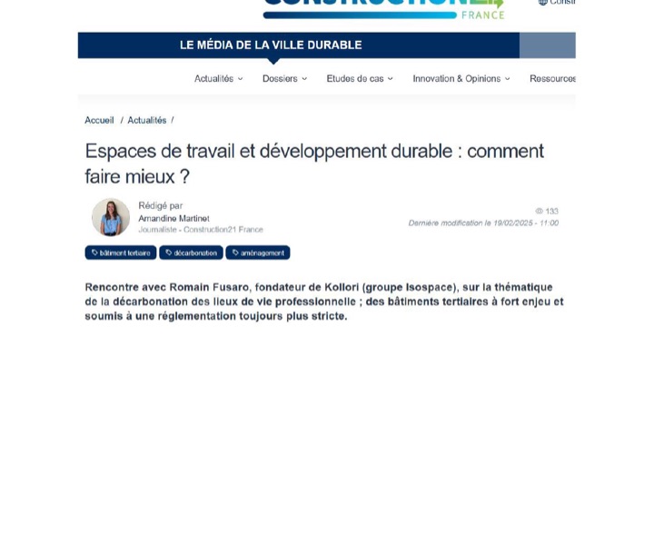 Parution presse Construction21 : Espaces de travail et développement durable : comment faire mieux ?