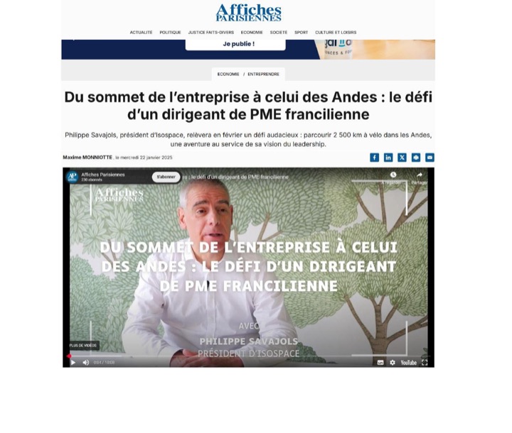 Parution presse Affiches Parisiennes : Du sommet de l’entreprise à celui des Andes : le défi d’un dirigeant de PME francilienne