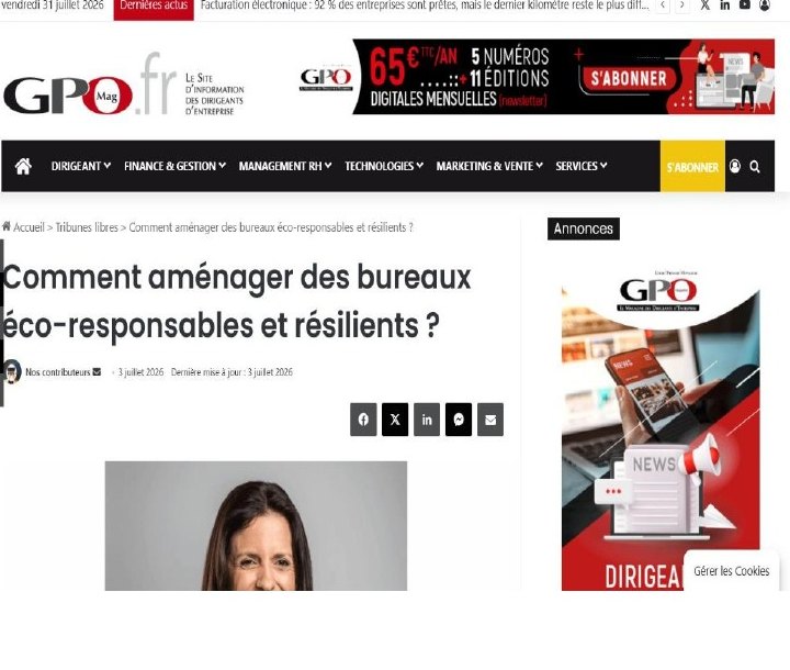 Parution presse GPO Magazine : aménager des bureaux éco-responsables et résilients